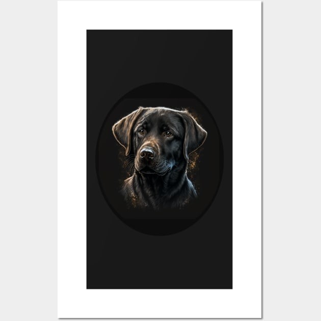 Black Labrador on Black Backgound Wall Art by kansaikate